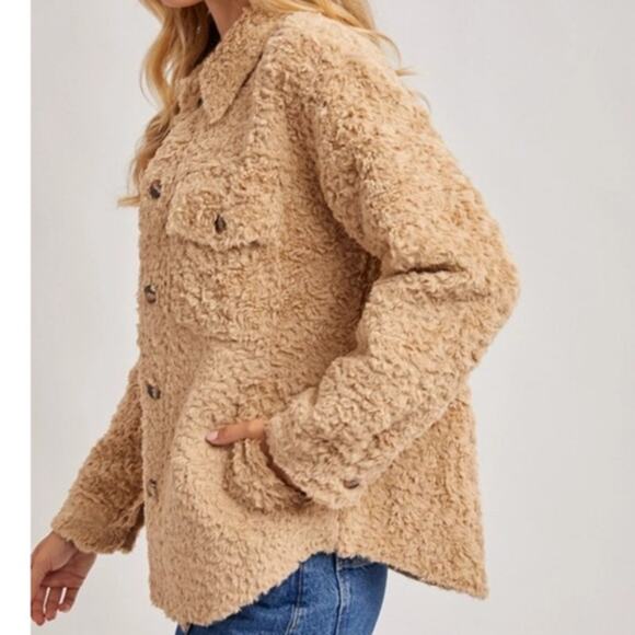 Boucle Button Front Woven Shacket Jacket Creamy Latte - Picture 8 of 11